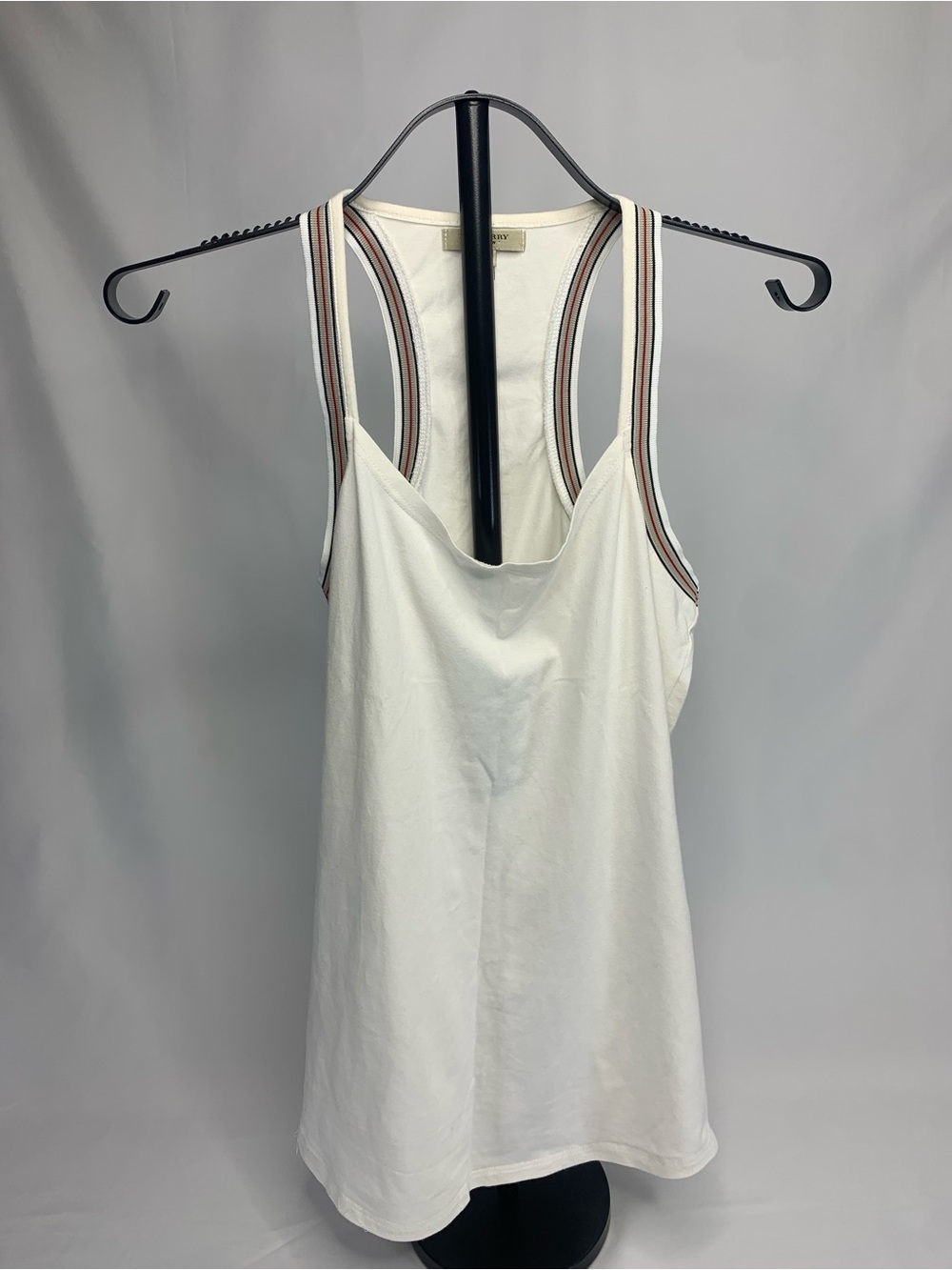 Burberry Cream Racerback Tank with Signature Stripe Trim